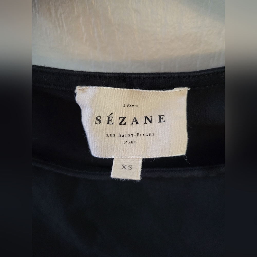 Sézane Pippa Short Dress in Black Organic Cotton Tie-Side Mini Size XS - Picture 3 of 10